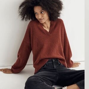Madewell Wiltshire V-Neck Pullover WOOL BLEND Sweater Rust SZ.S NWT